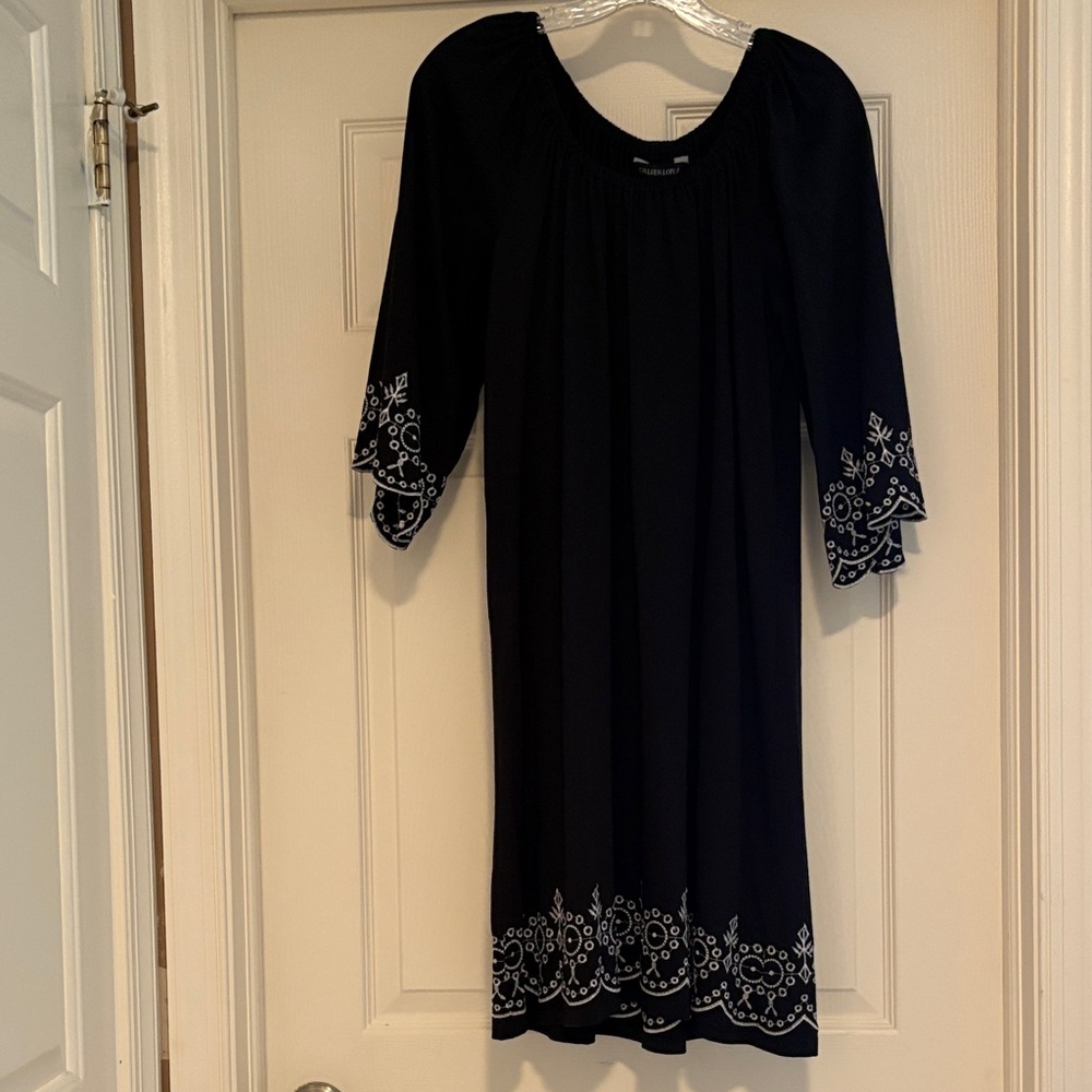 Colleen Lopez Black Dress with White Embroidery